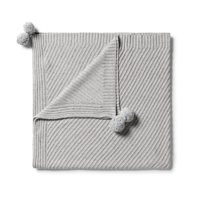 Knitted Jacquard Cot Blanket - Grey Fleck