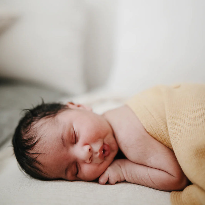 Knitted Baby Blanket Textured Dots in Mustard Melange