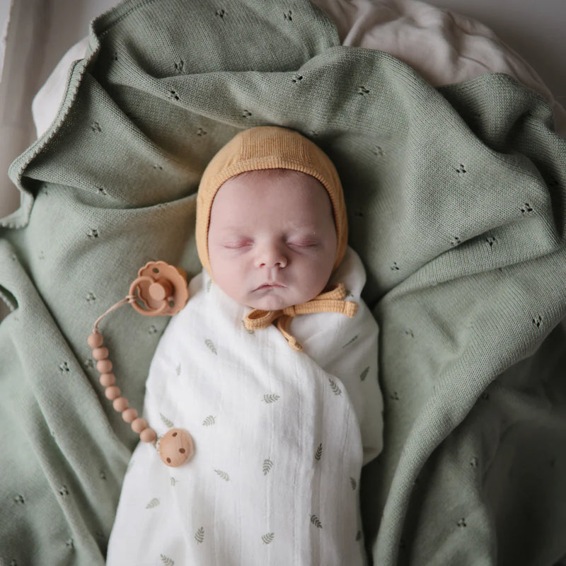Knitted Baby Blanket Pointelle in Sage Melange