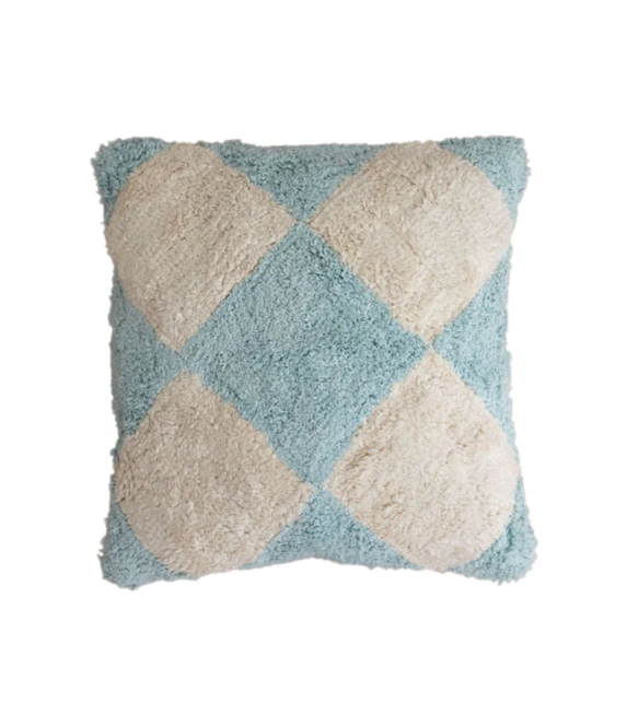 Cotton Checker Cushion - Sky Blue