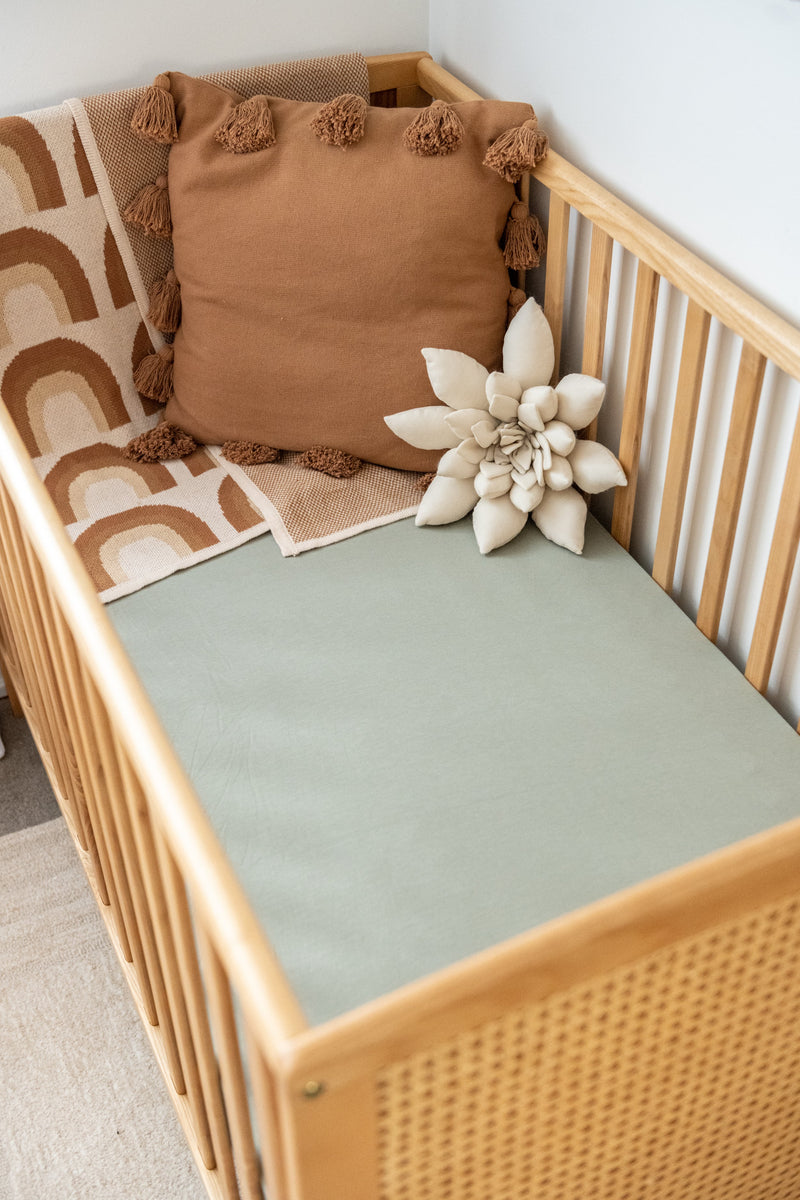 Organic Fitted Cot Sheet in Sage